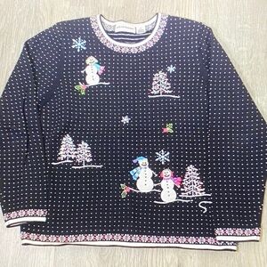Alfred Dunner Black Snowman Sweater